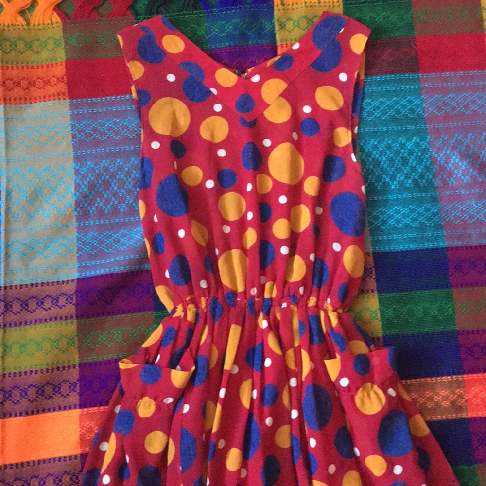Vintage Polka Dot Midi Dress - Red, Blue, Yellow - Picture 2 of 4